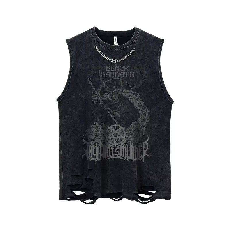 Gothic Emo Vintage Sleeveless Tank Top Y2K American Gothic Graphic Alphabet Printed Vest Hip-Hop Streetwear T-Shirt Men Women