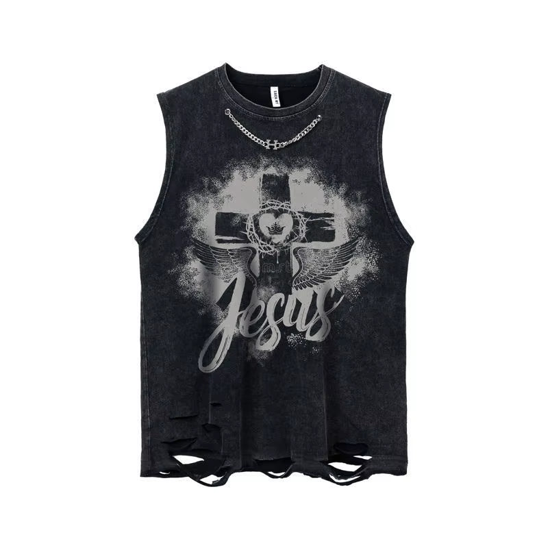 Gothic Emo Vintage Sleeveless Tank Top Y2K American Gothic Graphic Alphabet Printed Vest Hip-Hop Streetwear T-Shirt Men Women