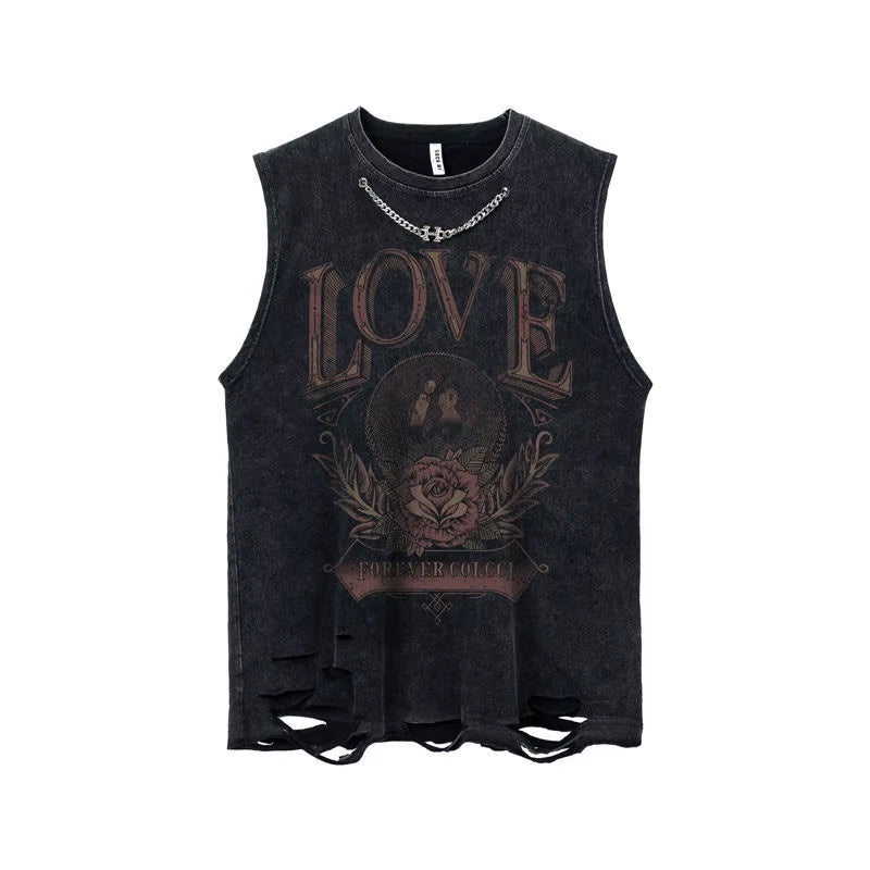 Gothic Emo Vintage Sleeveless Tank Top Y2K American Gothic Graphic Alphabet Printed Vest Hip-Hop Streetwear T-Shirt Men Women