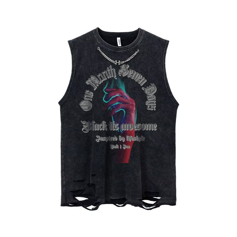 Gothic Emo Vintage Sleeveless Tank Top Y2K American Gothic Graphic Alphabet Printed Vest Hip-Hop Streetwear T-Shirt Men Women