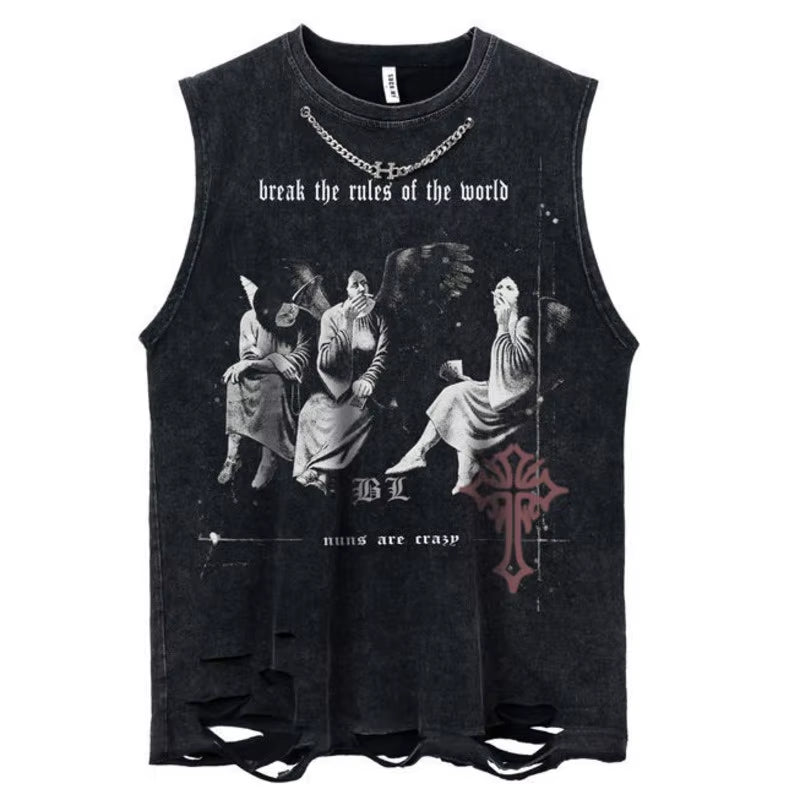 Gothic Emo Vintage Sleeveless Tank Top Y2K American Gothic Graphic Alphabet Printed Vest Hip-Hop Streetwear T-Shirt Men Women