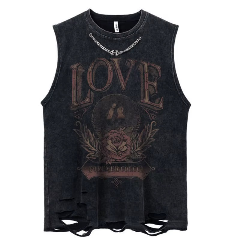 Gothic Emo Vintage Sleeveless Tank Top Y2K American Gothic Graphic Alphabet Printed Vest Hip-Hop Streetwear T-Shirt Men Women