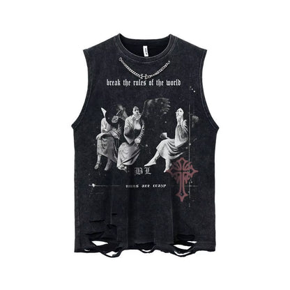 Gothic Emo Vintage Sleeveless Tank Top Y2K American Gothic Graphic Alphabet Printed Vest Hip-Hop Streetwear T-Shirt Men Women