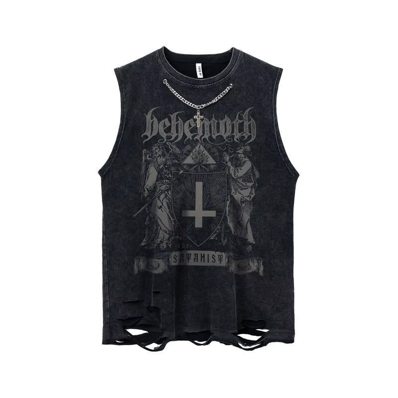 Gothic Emo Vintage Sleeveless Tank Top Y2K American Gothic Graphic Alphabet Printed Vest Hip-Hop Streetwear T-Shirt Men Women