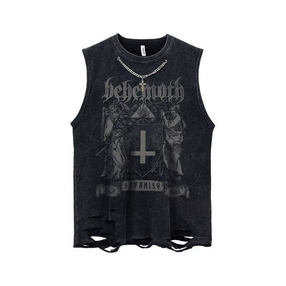 Gothic Emo Vintage Sleeveless Tank Top Y2K American Gothic Graphic Alphabet Printed Vest Hip-Hop Streetwear T-Shirt Men Women